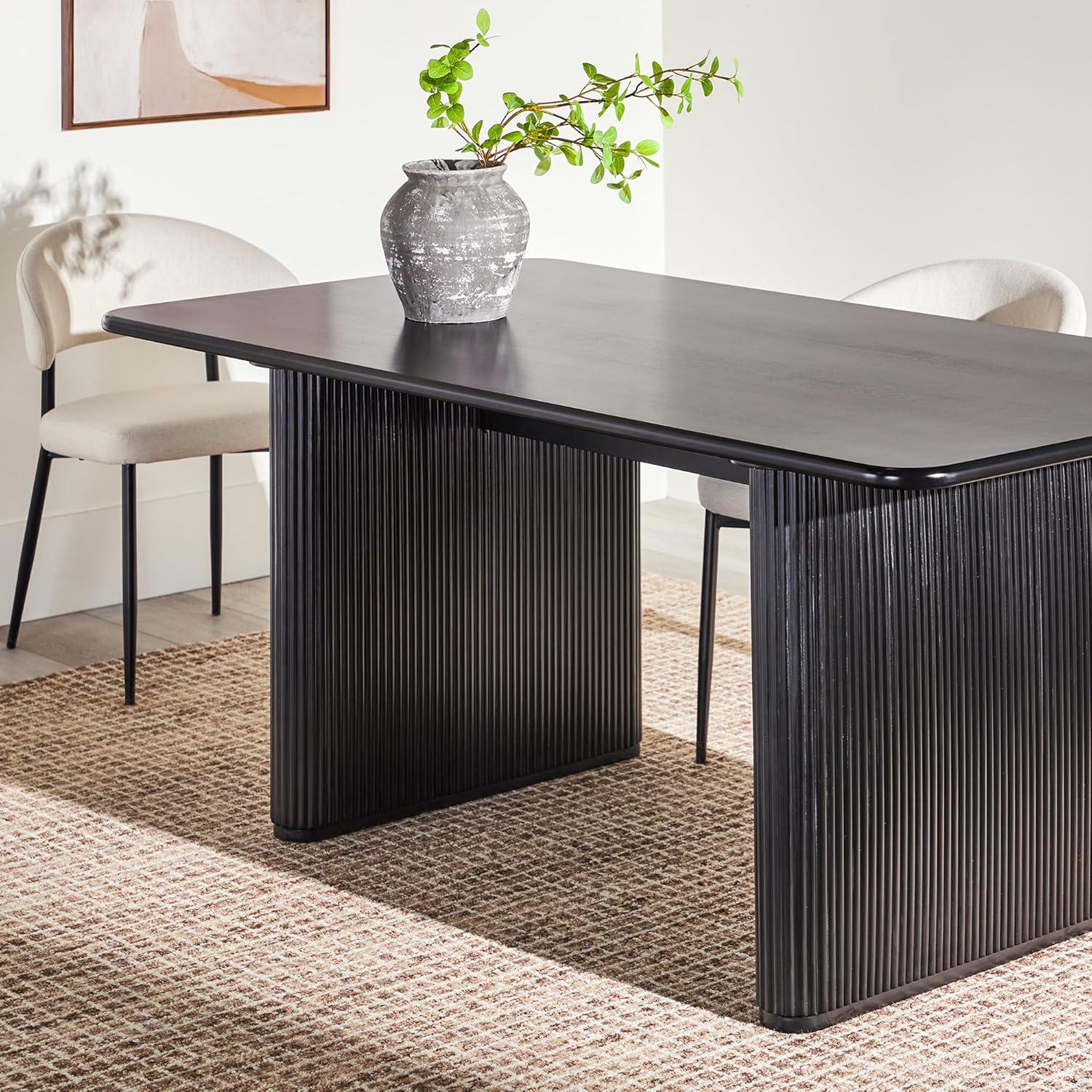 imageWalker Edison Modern Vertical Reeded PlinthBase Dining Table 68 Inch BirchBlack