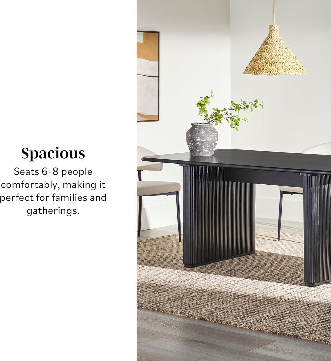 imageWalker Edison Modern Vertical Reeded PlinthBase Dining Table 68 Inch BirchBlack