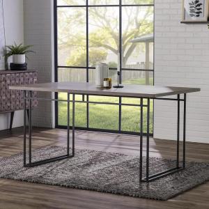 Walker Edison Sutton Wood and Dual Metal Leg Dining Table, 60 Inch, Grey(Grey)