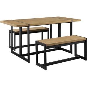 Walker Edison Tien Urban 3-Piece Dining Table and Bench Set, Set of 3, Coastal Oak(Coastal Oak)