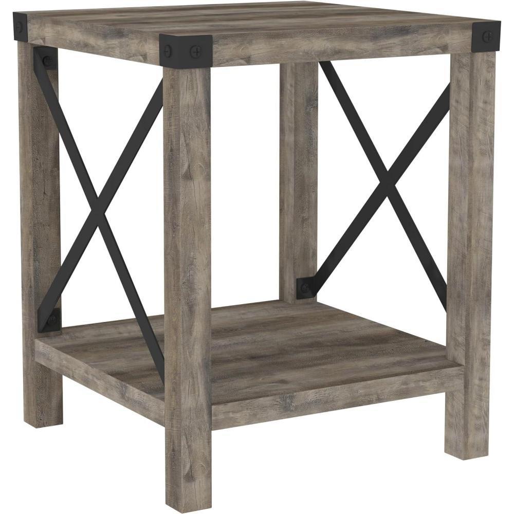 imageWalker Edison Sedalia Modern Farmhouse Metal X Side Table 18 Inch White OakGrey Wash
