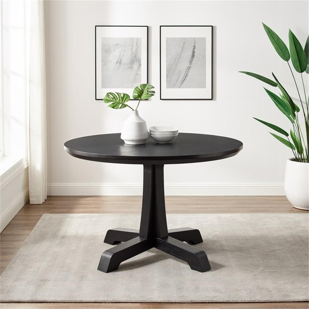imageWalker Edison Caely Modern Simple Round Dining Table with Pedestal Base 48 Inch Rustic OakBlack