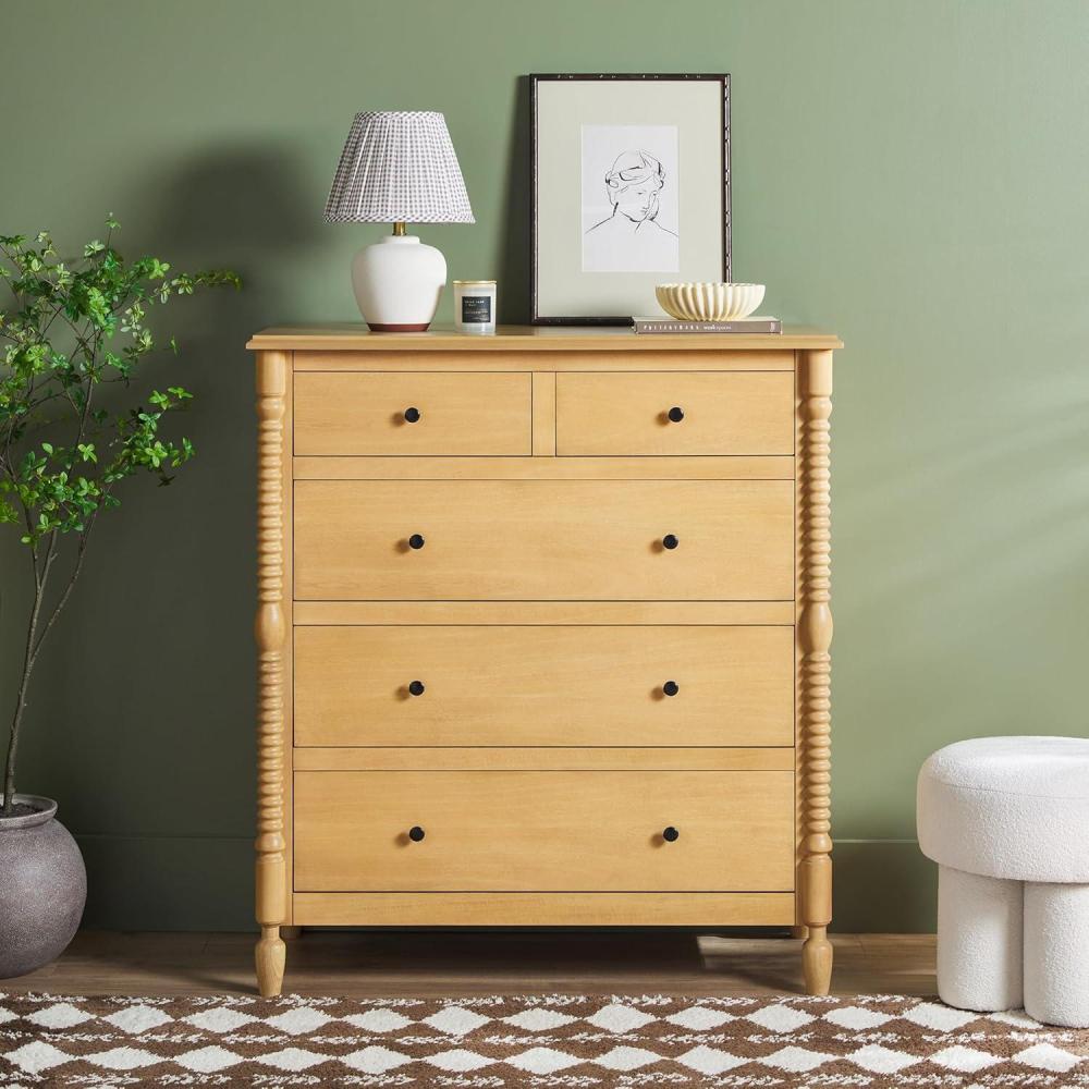 imageWalker Edison EZ Assembly Vivienne Wood 5Drawer Dresser Quick Assembly Furniture 5Drawer Chest of Drawers Spindle Dresser 20 Inch Natural