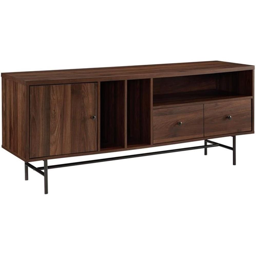 imageWalker Edison Modern Wood TV Stand with Record Storage for TVs up to 65quot Flat Screen Universal TV Console Living Room Storage Cabinet Doors Shelves Entertainment Center 60 Inch Dark WalnutDark Walnut