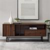 Walker Edison Modern Wood TV Stand with Record Storage for TV’s up to 65″ Flat Screen Universal TV Console Living Room Storage Cabinet Doors Shelves Entertainment Center, 60 Inch, Dark Walnut(Dark Walnut)