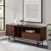 Walker Edison Modern Wood TV Stand with Record Storage for TV’s up to 65″ Flat Screen Universal TV Console Living Room Storage Cabinet Doors Shelves Entertainment Center, 60 Inch, Dark Walnut(Dark Walnut)