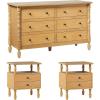 Walker Edison Traditional EZ Assembly Vivienne Two 2-Drawer Nightstands and 6-Drawer Dresser, 3-Piece, Natural