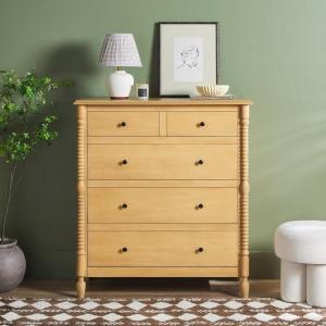Walker Edison EZ Assembly Vivienne Wood 5-Drawer Dresser, Quick Assembly Furniture, 5-Drawer Chest of Drawers, Spindle Dresser, 20 Inch, Natural