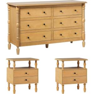 Walker Edison Traditional EZ Assembly Vivienne Two 2-Drawer Nightstands and 6-Drawer Dresser, 3-Piece, Natural