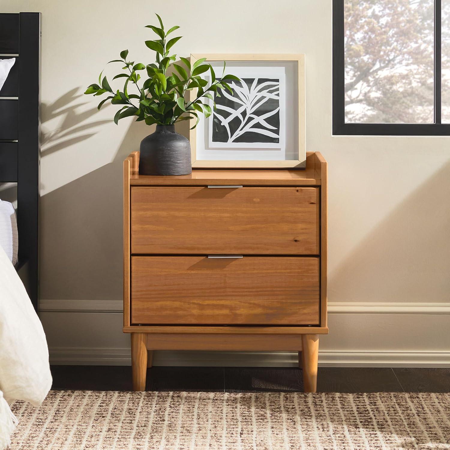 imageWalker Edison Blythe MidCentury Modern TrayTop 2Drawer Nightstand 20 Inch CaramelCaramel