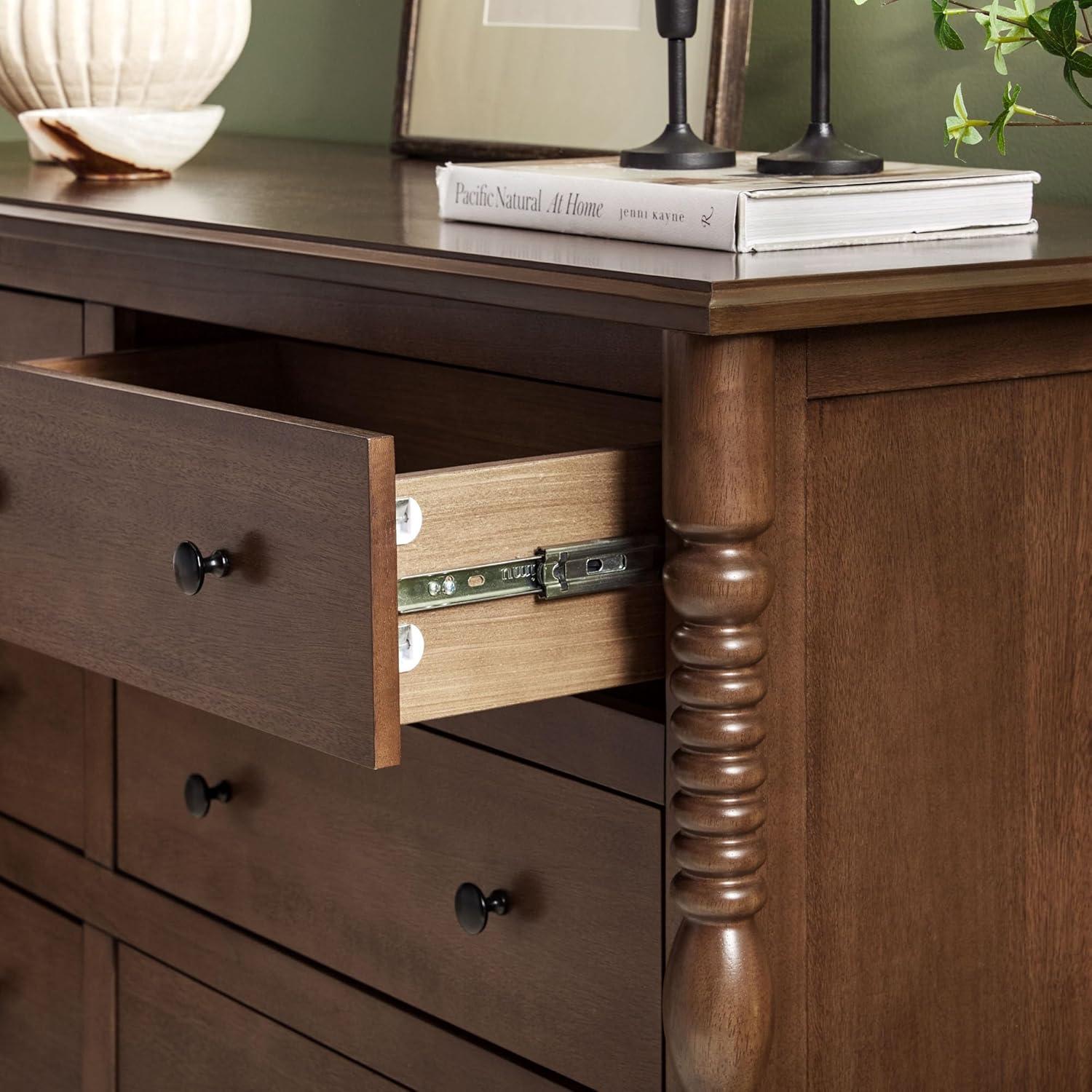 imageWalker Edison EZ Assembly Premium Traditional Solid Wood 6Drawer Dresser Vintage Chest of Drawers Spindle Dresser Quick Assembly Furniture 54 Inch WhiteDark Brown