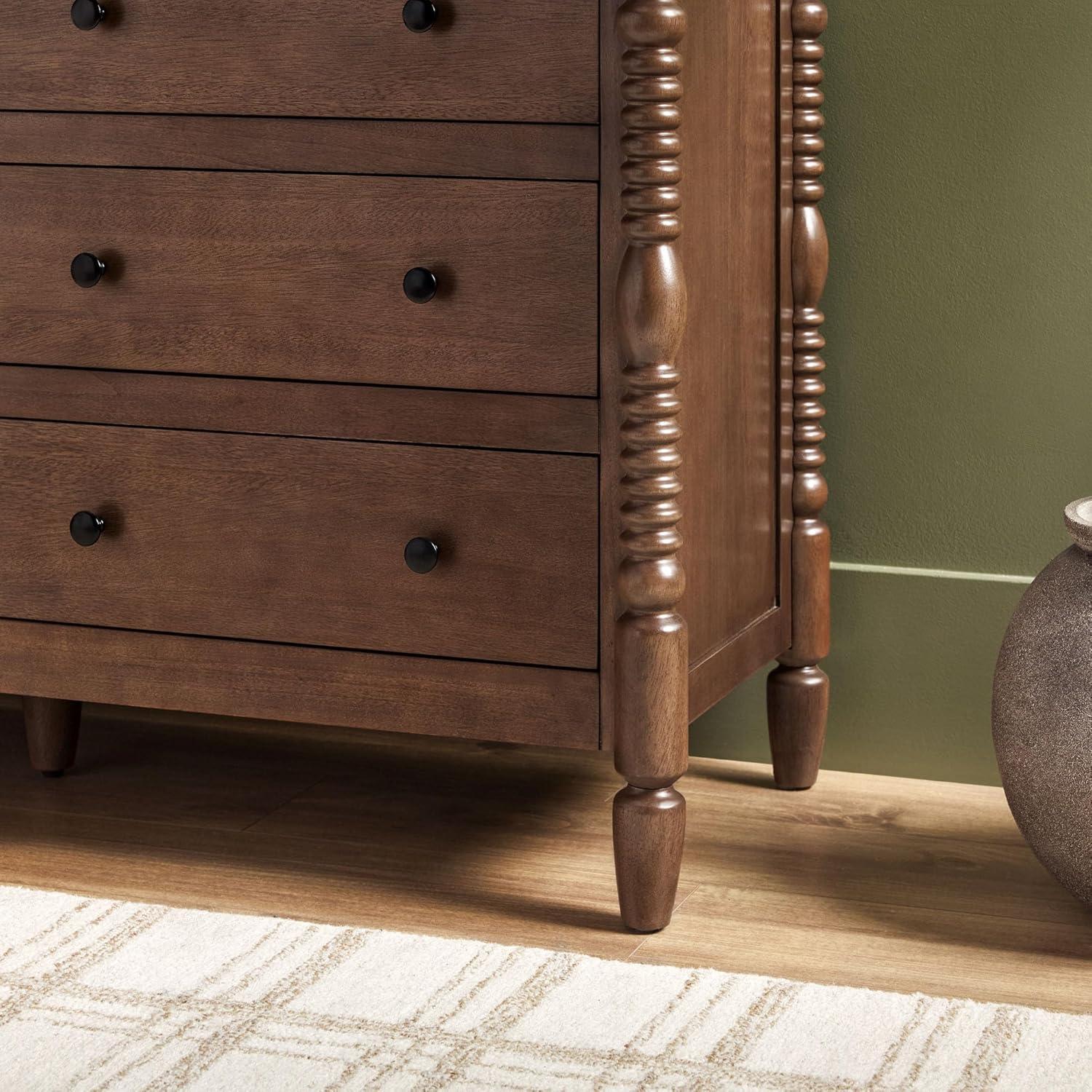 imageWalker Edison EZ Assembly Premium Traditional Solid Wood 6Drawer Dresser Vintage Chest of Drawers Spindle Dresser Quick Assembly Furniture 54 Inch WhiteDark Brown