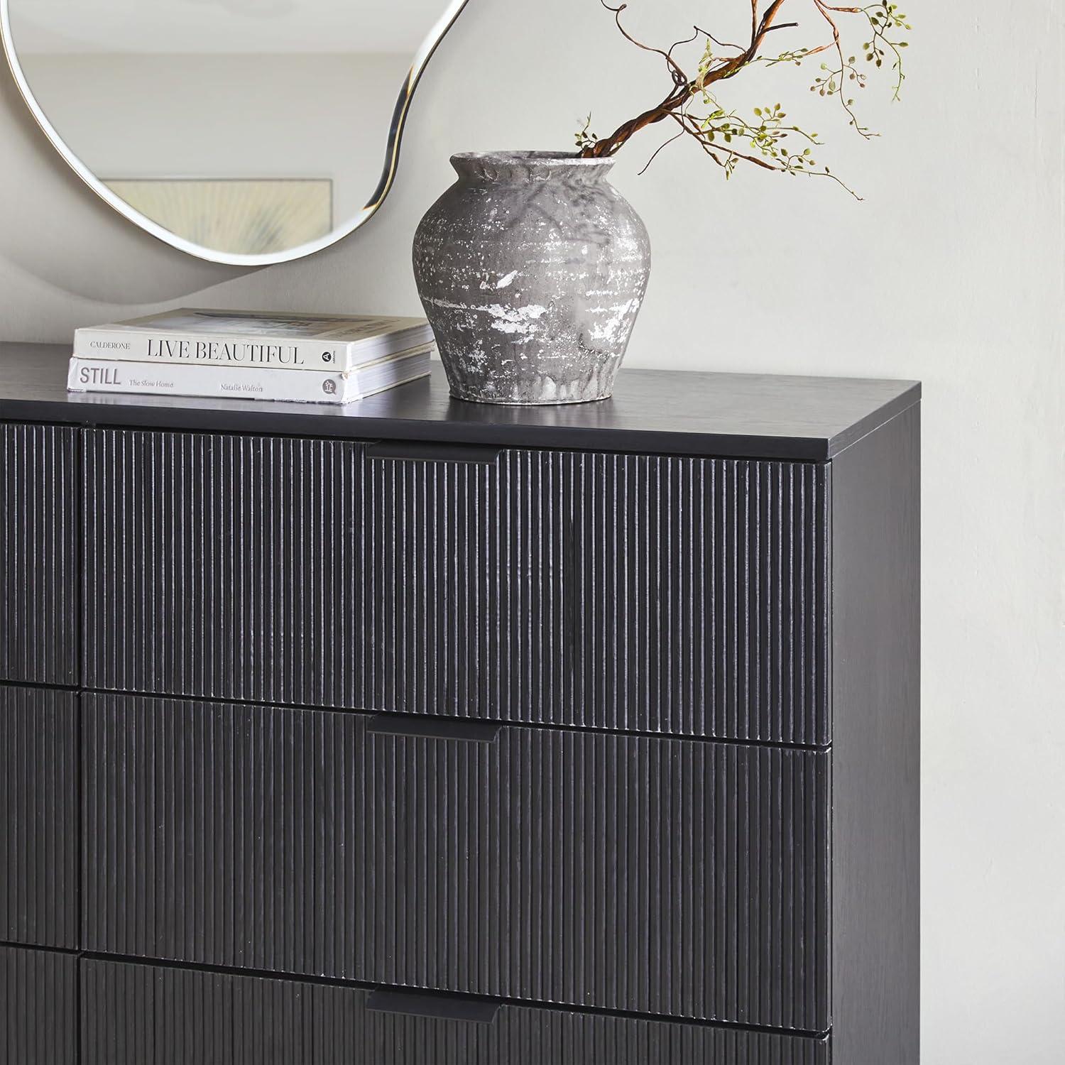 imageWalker Edison MidCentury 6Drawer Chest with Reeded Drawer Fronts 56 Inch MochaBlack