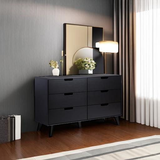 imageWalker Edison Modern 6Drawer Dresser Bedroom Storage Organizer 52 Inch RivieraBlack Cutout