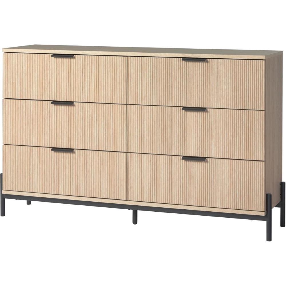 imageWalker Edison MidCentury 6Drawer Chest with Reeded Drawer Fronts 56 Inch MochaCoastal Oak