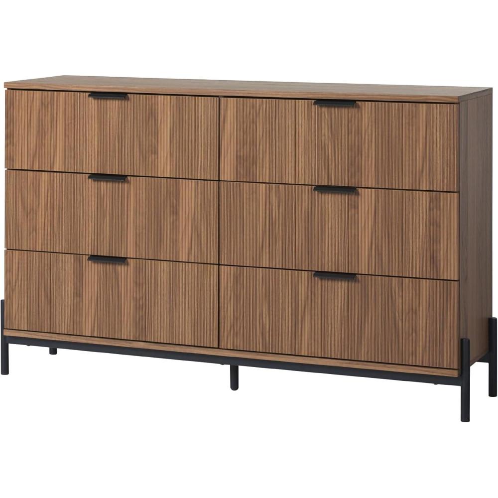 imageWalker Edison MidCentury 6Drawer Chest with Reeded Drawer Fronts 56 Inch MochaMocha