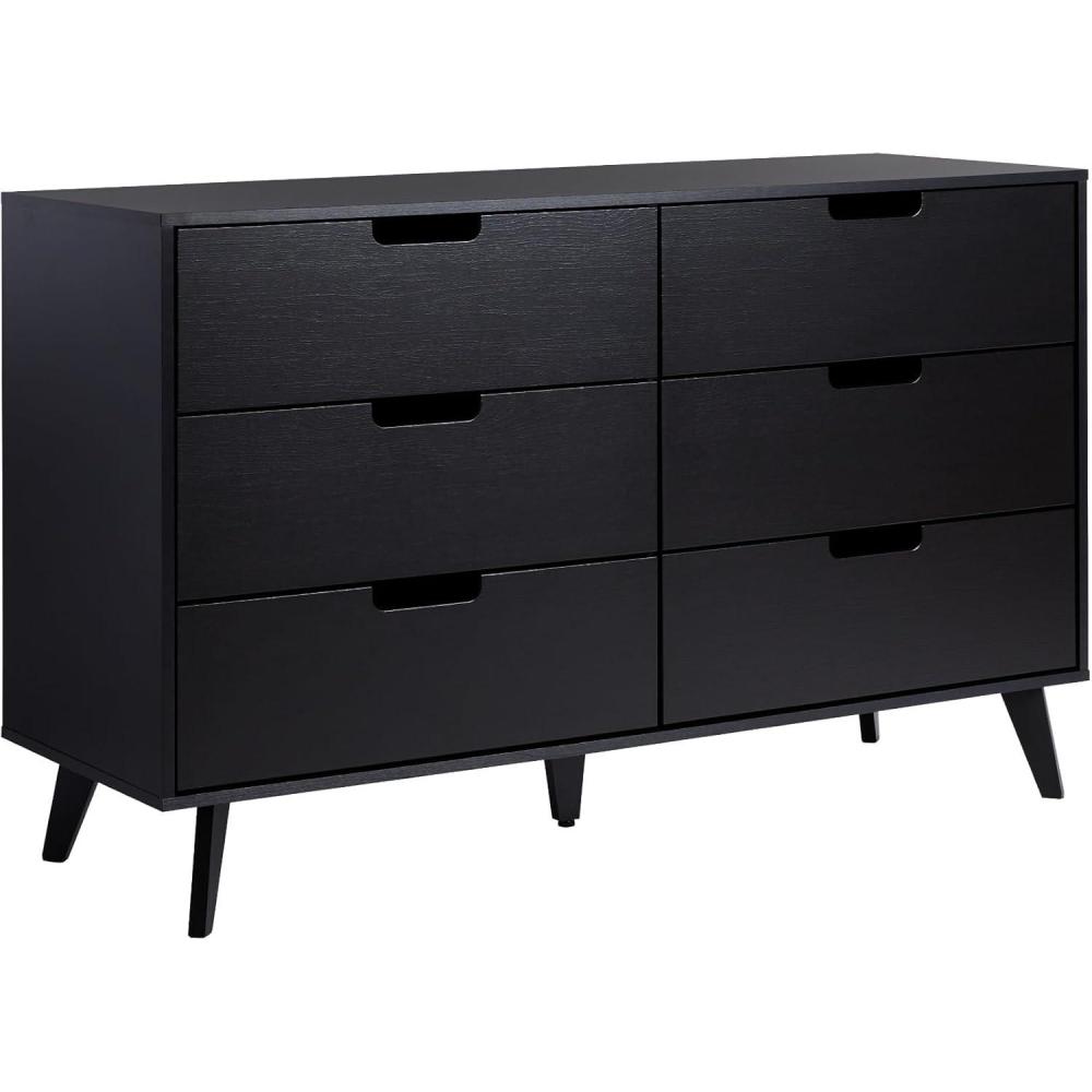 imageWalker Edison Modern 6Drawer Dresser Bedroom Storage Organizer 52 Inch RivieraBlack Cutout