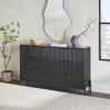 Walker Edison Mid-Century 6-Drawer Chest with Reeded Drawer Fronts, 56 Inch, Mocha(Black)