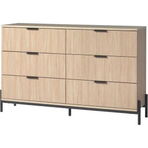 Walker Edison Mid-Century 6-Drawer Chest with Reeded Drawer Fronts, 56 Inch, Mocha(Coastal Oak)