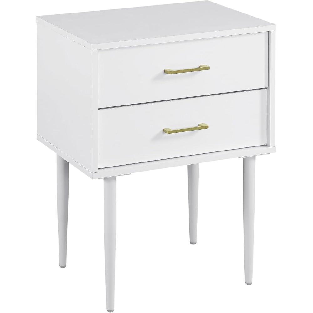 imageWalker Edison Modern Olivia 2Drawer Rectangle Nightstand Bedroom Side Table Living Room Small End Accent Table 20 Inch WhiteWhite
