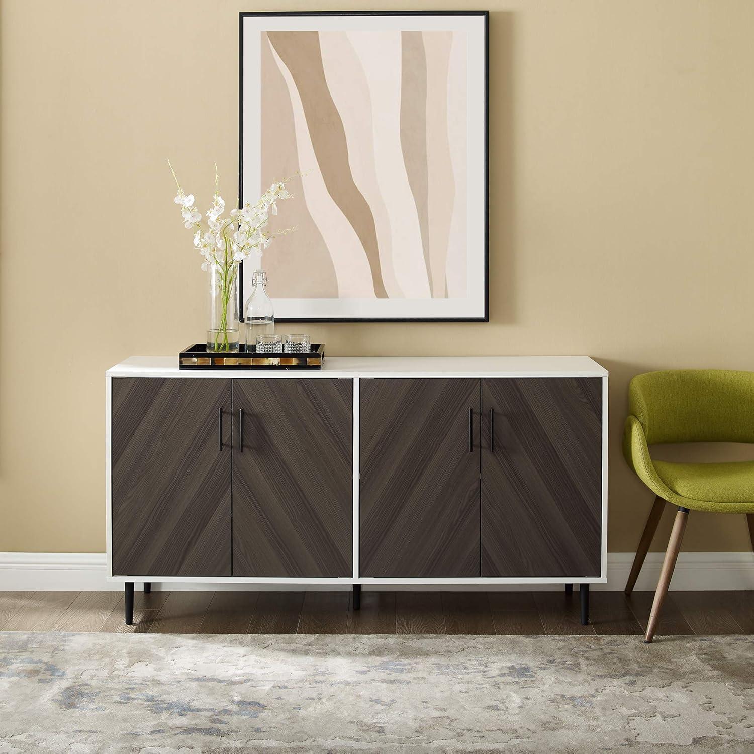 imageWalker Edison Fehr Modern 4 Door Bookmatch Buffet 58 Inch Ash BrownAsh Brown BookmatchSolid White