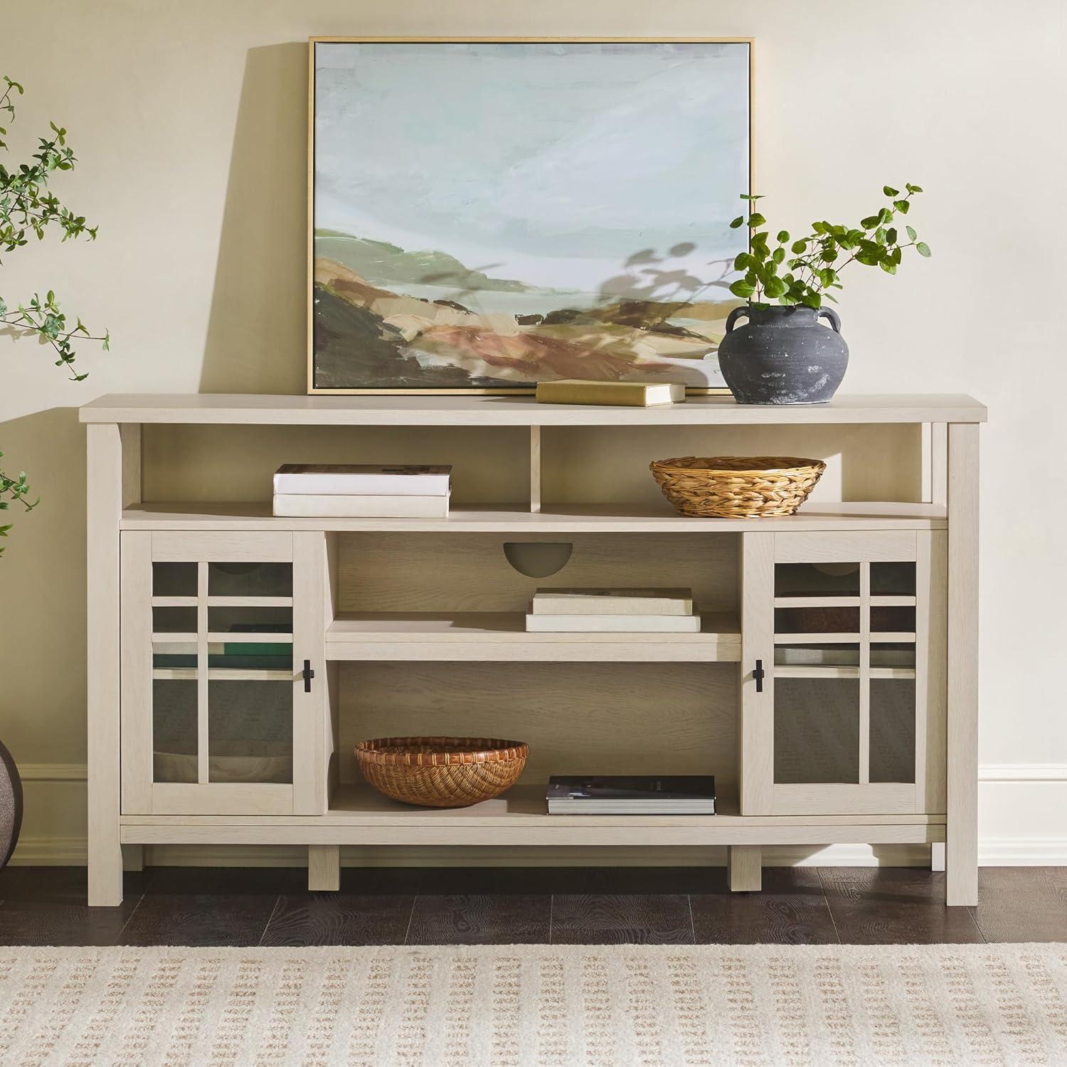 imageWalker Edison TransitionalStyle Windowpane Glass Door Storage Sideboard 58 Inch Coastal OakIvory Oak
