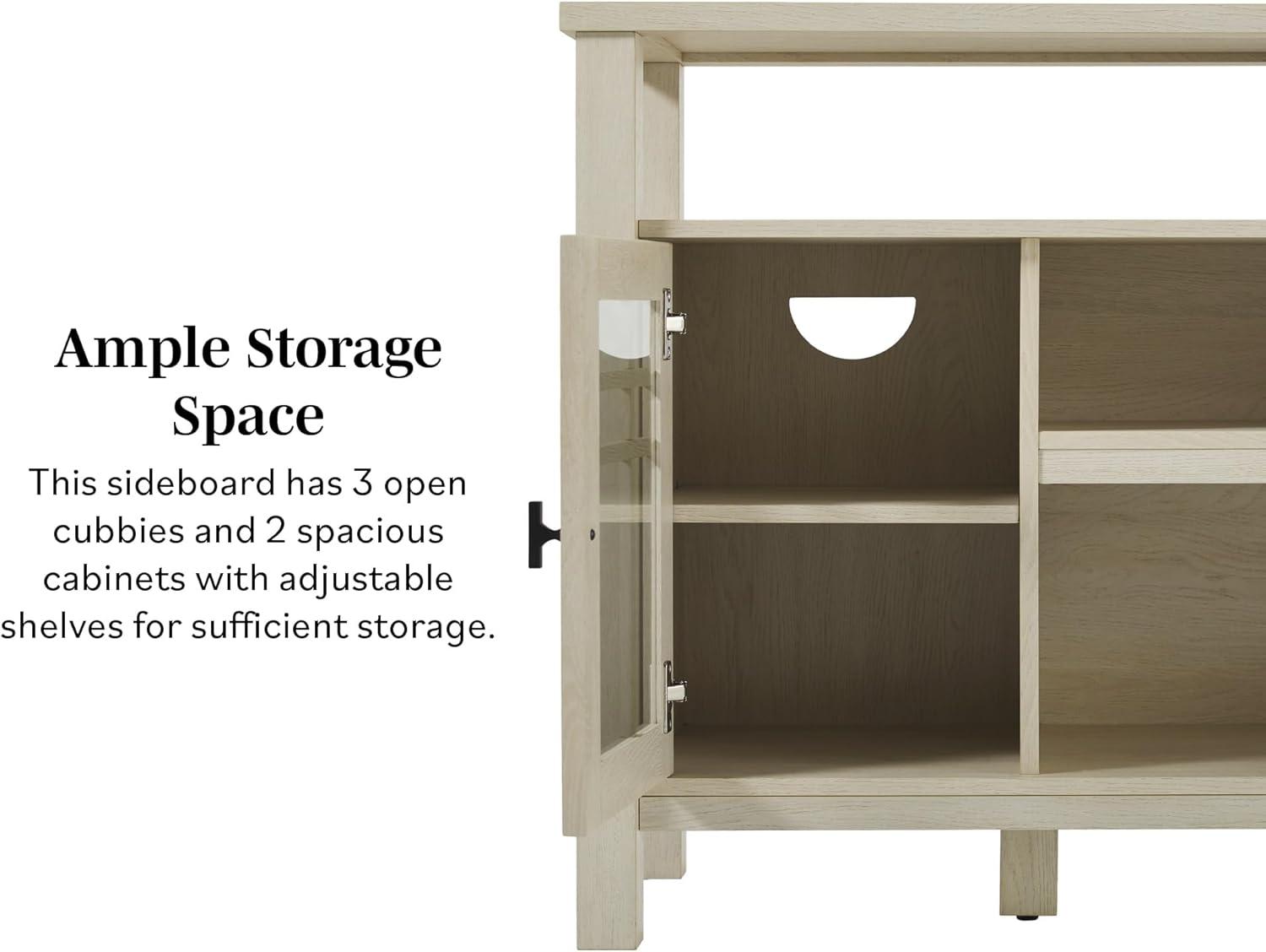 imageWalker Edison TransitionalStyle Windowpane Glass Door Storage Sideboard 58 Inch Coastal OakIvory Oak