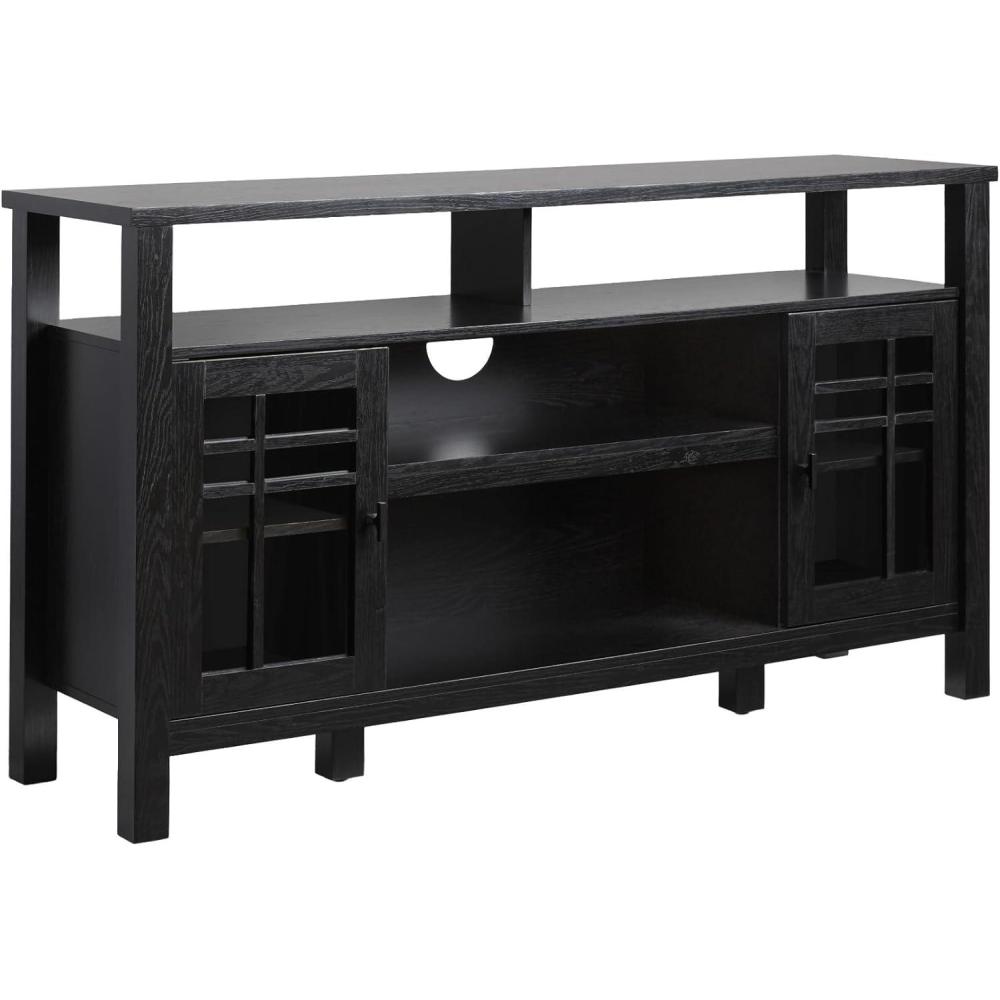 imageWalker Edison TransitionalStyle Windowpane Glass Door Storage Sideboard 58 Inch Coastal OakBlack
