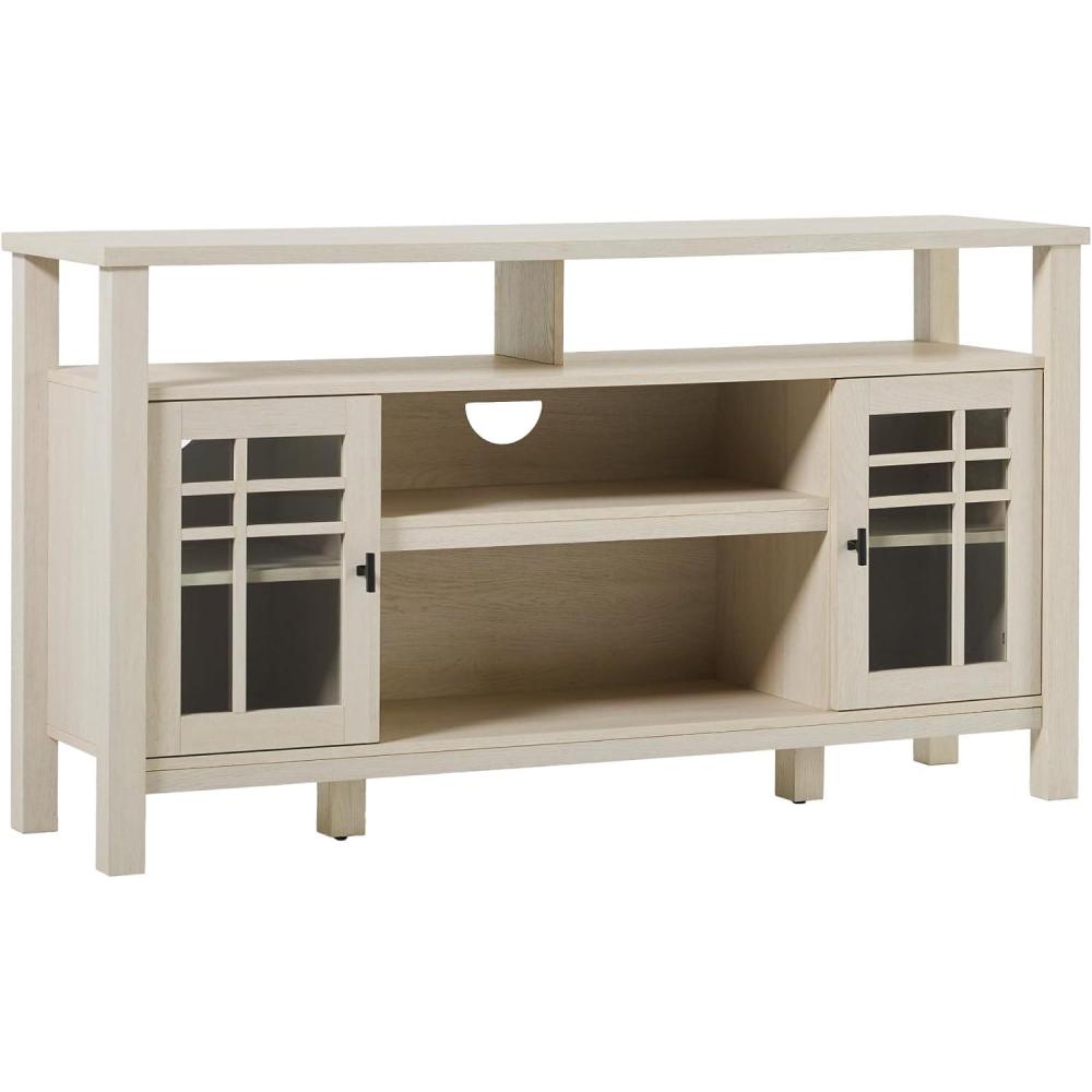 imageWalker Edison TransitionalStyle Windowpane Glass Door Storage Sideboard 58 Inch Coastal OakIvory Oak