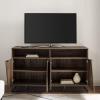 Walker Edison Angled Door Cabinet-Sideboard-Buffet with Open Shelf Storage, 58, Rustic Oak