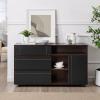 Walker Edison Caely Contemporary Minimal Decorative-Drawer Storage Sideboard, 52 Inch, Dark Espresso/Solid Black(Dark Espresso / Solid Black)