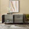 Walker Edison Fehr Modern 4 Door Bookmatch Buffet, 58 Inch, Ash Brown(Ash Brown Bookmatch/Solid White)