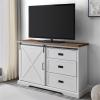 Walker Edison Modern Farmhouse Wood Sliding X Barn Door Buffet Sideboard Living Room Entryway Serving Storage Cabinet Doors-Dining Room Console, 56 Inch, White and Rustic Oak(White and Rustic Oak)