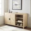 Walker Edison Modern Wood Grooved Buffet Sideboard with Open Storage-Entryway Serving Storage Cabinet Doors-Dining Room Console, 58 Inch, Dark Walnut(Birch)