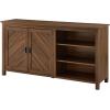 Walker Edison Modern Wood Grooved Buffet Sideboard with Open Storage-Entryway Serving Storage Cabinet Doors-Dining Room Console, 58 Inch, Dark Walnut(Dark Walnut)