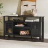 Walker Edison Transitional-Style Windowpane Glass Door Storage Sideboard, 58 Inch, Coastal Oak(Black)