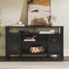Walker Edison Transitional-Style Windowpane Glass Door Storage Sideboard, 58 Inch, Coastal Oak(Black)