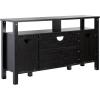 Walker Edison Transitional-Style Windowpane Glass Door Storage Sideboard, 58 Inch, Coastal Oak(Black)