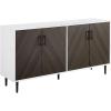 Walker Edison Fehr Modern 4 Door Bookmatch Buffet, 58 Inch, Ash Brown(Ash Brown Bookmatch/Solid White)
