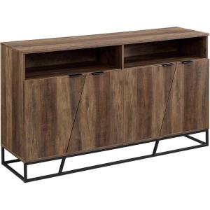 Walker Edison Angled Door Cabinet-Sideboard-Buffet with Open Shelf Storage, 58, Rustic Oak
