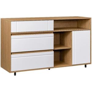 Walker Edison Caely Contemporary Minimal Decorative-Drawer Storage Sideboard, 52 Inch, Dark Espresso/Solid Black(Coastal Oak / Solid White)