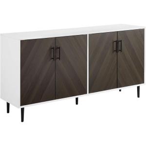 Walker Edison Fehr Modern 4 Door Bookmatch Buffet, 58 Inch, Ash Brown(Ash Brown Bookmatch/Solid White)