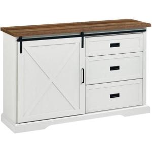 Walker Edison Modern Farmhouse Wood Sliding X Barn Door Buffet Sideboard Living Room Entryway Serving Storage Cabinet Doors-Dining Room Console, 56 Inch, White and Rustic Oak(White and Rustic Oak)