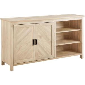 Walker Edison Modern Wood Grooved Buffet Sideboard with Open Storage-Entryway Serving Storage Cabinet Doors-Dining Room Console, 58 Inch, Dark Walnut(Birch)
