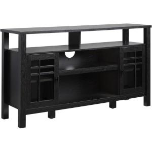Walker Edison Transitional-Style Windowpane Glass Door Storage Sideboard, 58 Inch, Coastal Oak(Black)