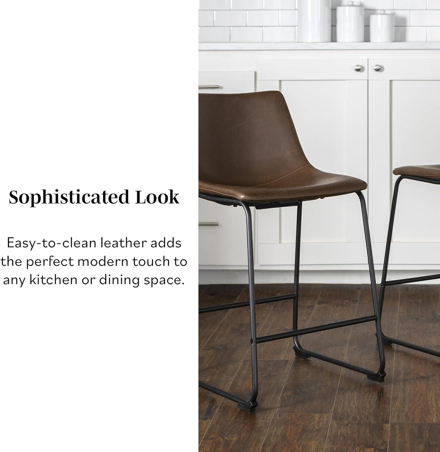 imageWalker Edison Douglas Urban Industrial Faux Leather Armless Counter Chairs Set of 2 BrownBrown