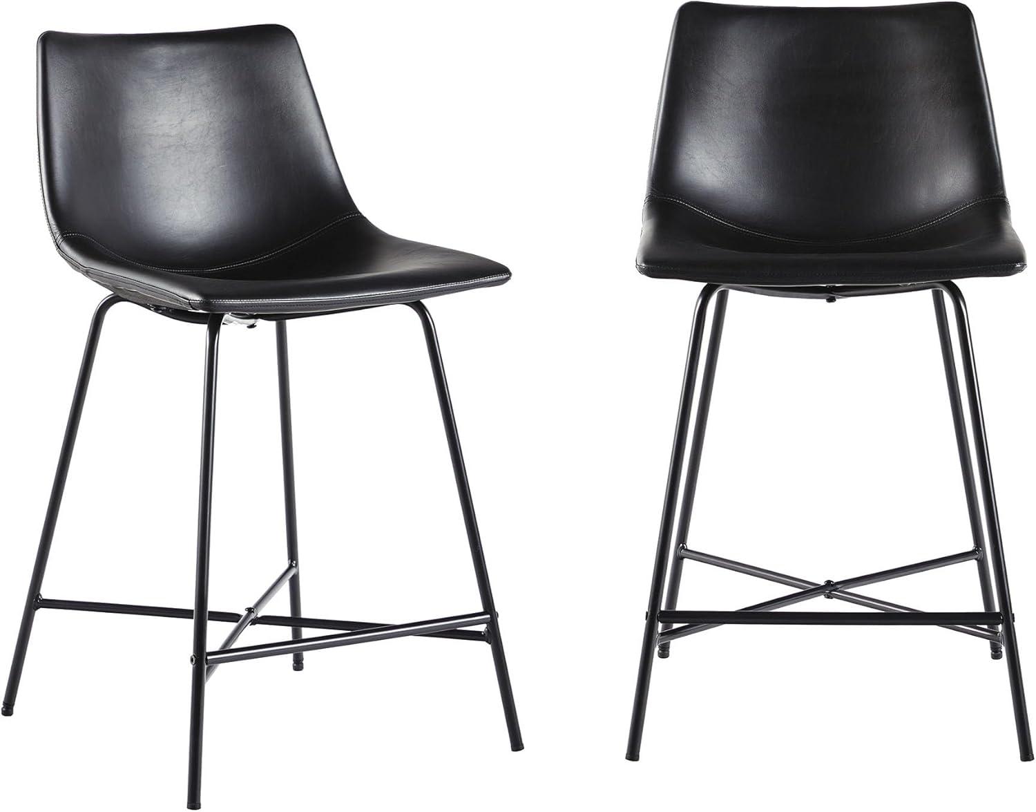 imageWalker Edison Douglas Urban Industrial Faux Leather Armless Counter Chairs Set of 2 BrownModern Black