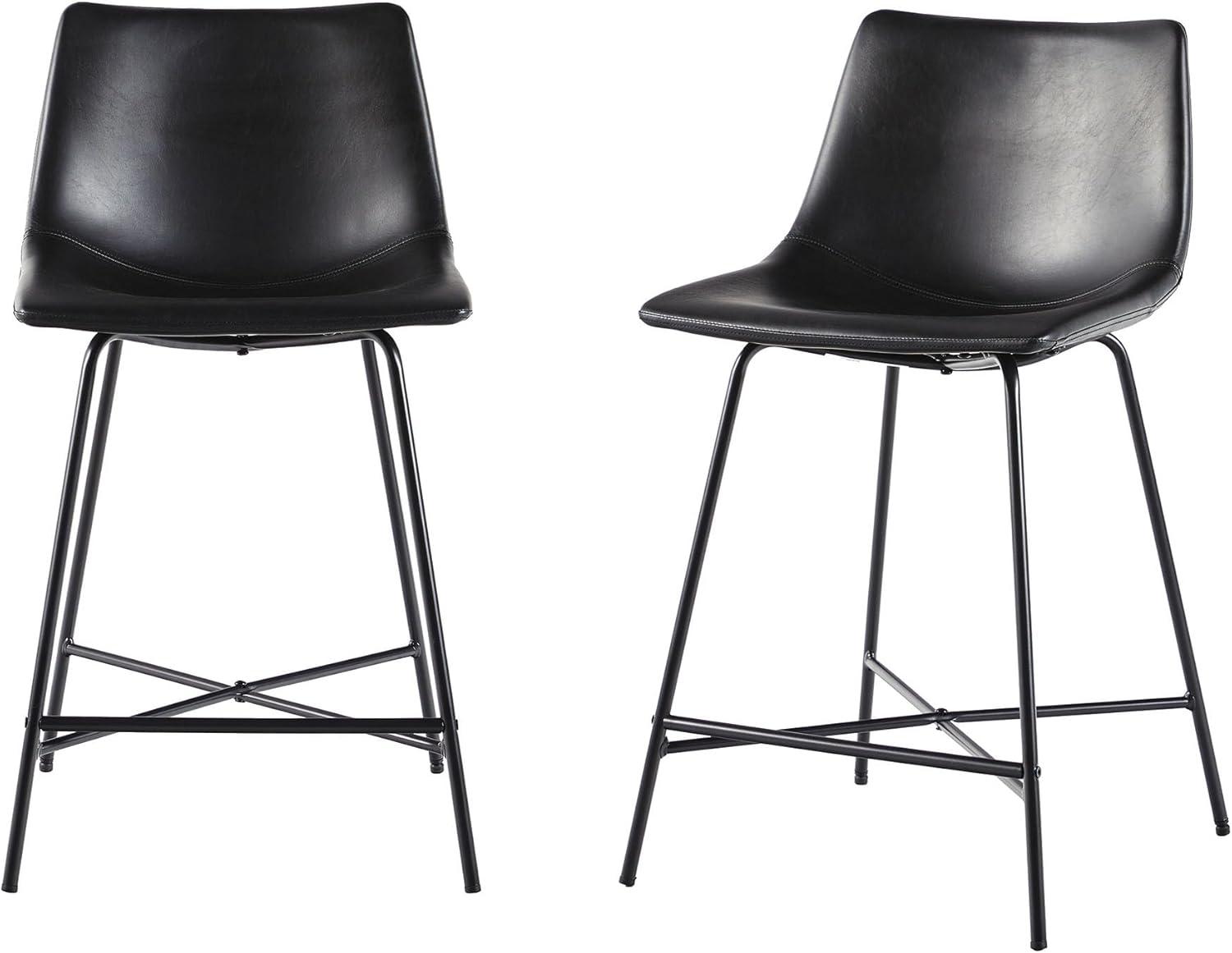 imageWalker Edison Douglas Urban Industrial Faux Leather Armless Counter Chairs Set of 2 BrownModern Black