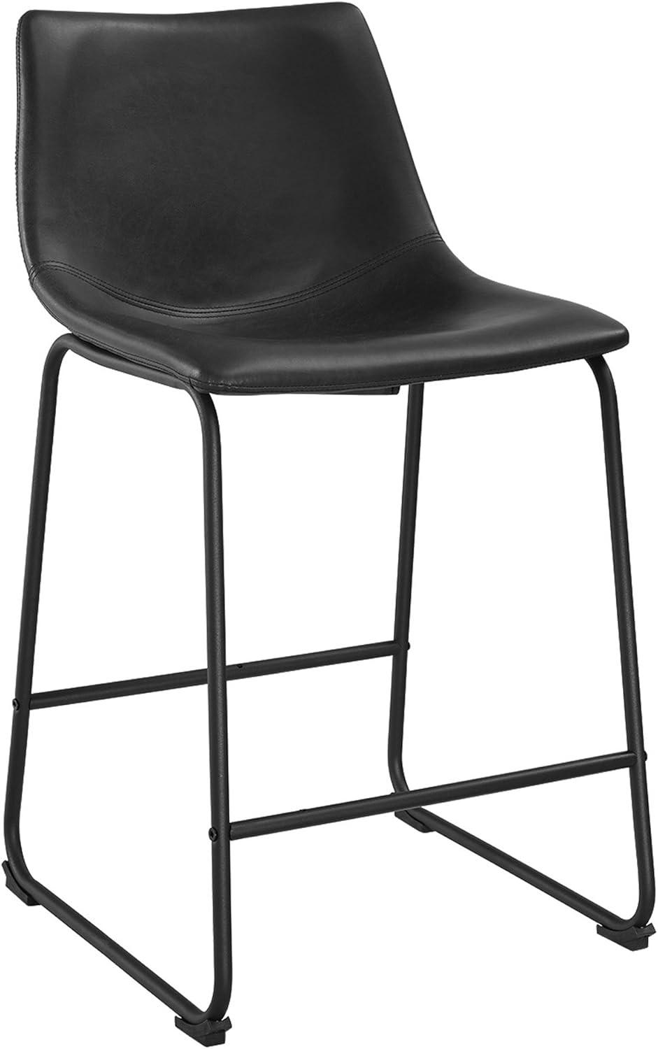 imageWalker Edison Douglas Urban Industrial Faux Leather Armless Counter Chairs Set of 2 BrownUrban Black