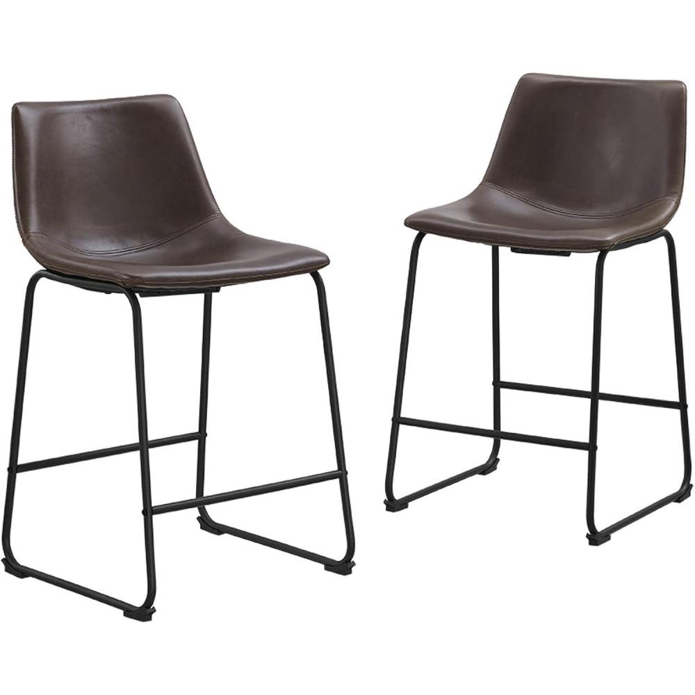 imageWalker Edison Douglas Urban Industrial Faux Leather Armless Counter Chairs Set of 2 BrownBrown